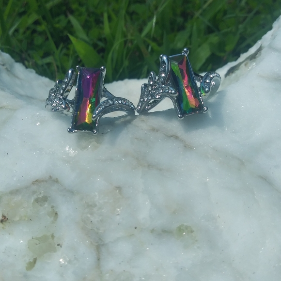 Rectangle shaped colorful stone ring. 7 &8 - Picture 7 of 8